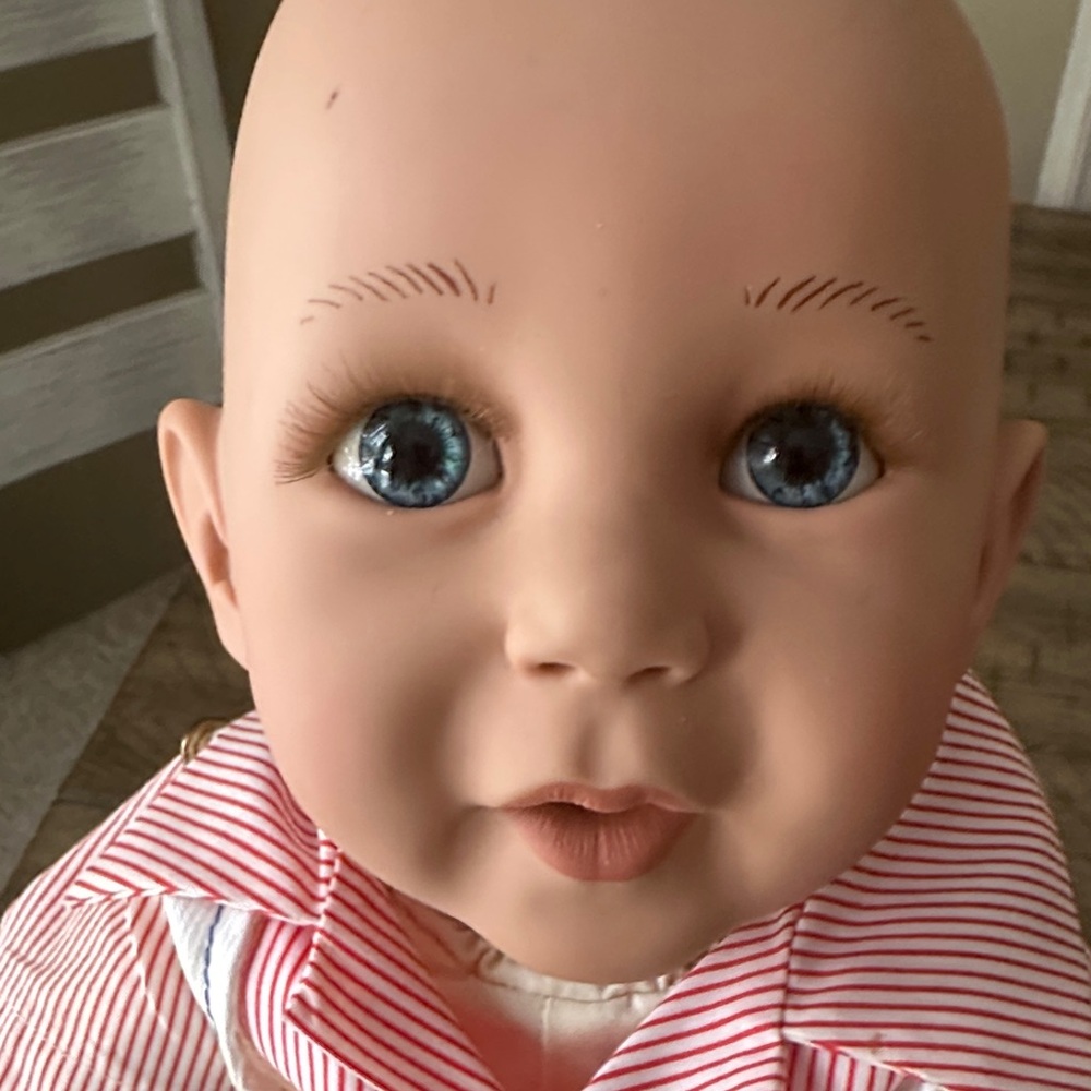 Adorable Baby Doll with Striped Shirt and Blue Shorts - Picture 3 of 3